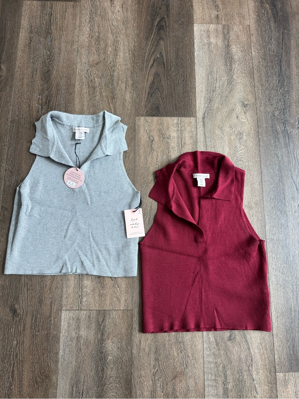Sincerly Jules Ribbed Collared Tank Tops in Light Gray and Burgundy